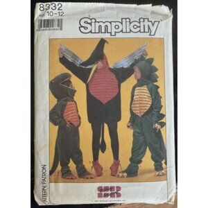 Vintage 80s Simplicity 8332 Sewing Pattern Size 2-4 Child Dinosaur Costume UNCUT